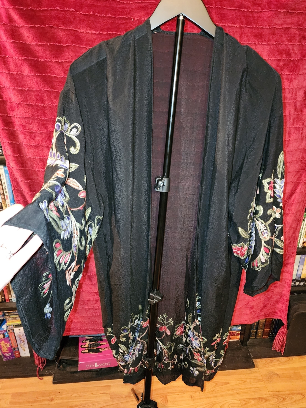 Black Embroidered Kimono Robe - Womens